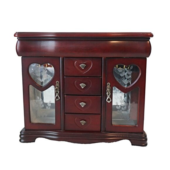 Vintage-Inspired Wooden Jewelry Box With Heart Design Revolving Necklace Holder - Picture 1 of 9
